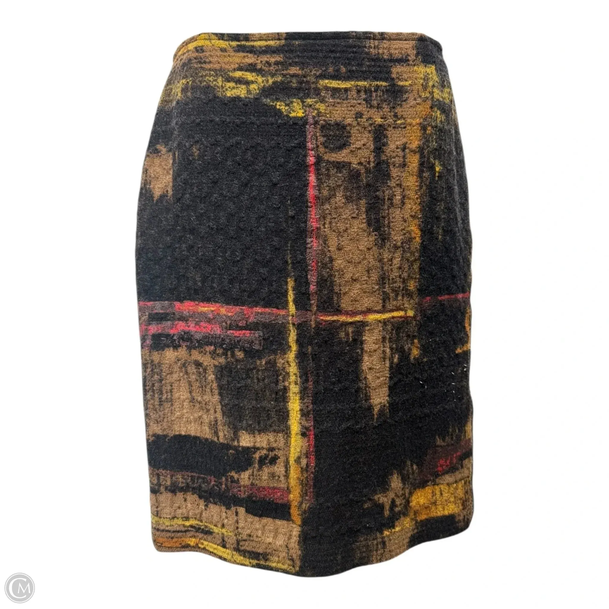Brush Stroke Tweed Wool Blend Skirt Designer By Lafayette 148 In Black & Gold. Size: 6