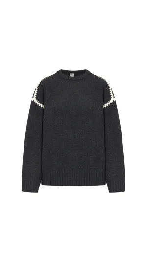 Embroidered Wool Cashmere Sweater - Grey