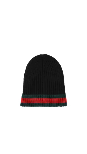 Wool Beanie with Web - Black