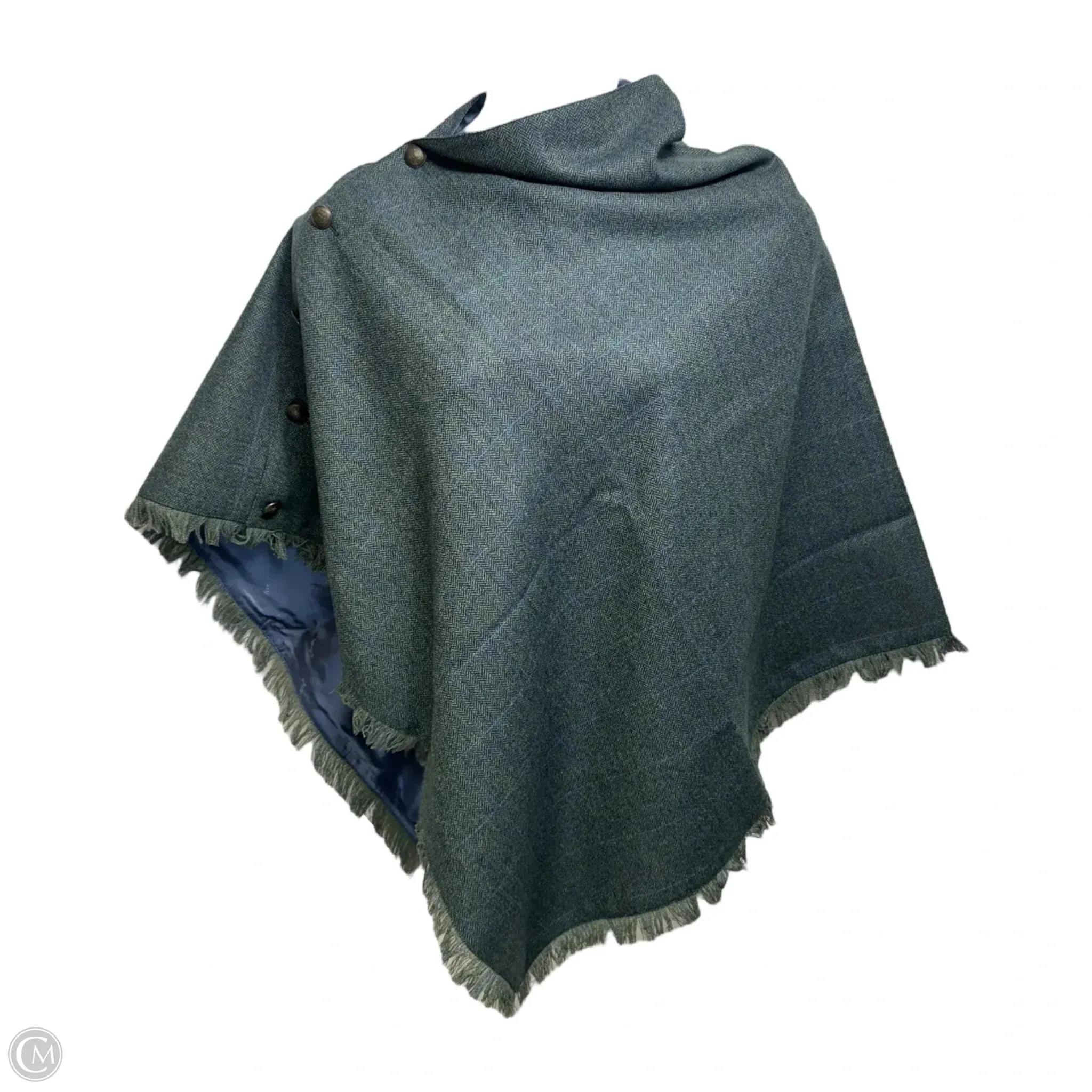 Wool Button Up Fringe Shawl By Dubarry In Blue & Green. Size: Osfm