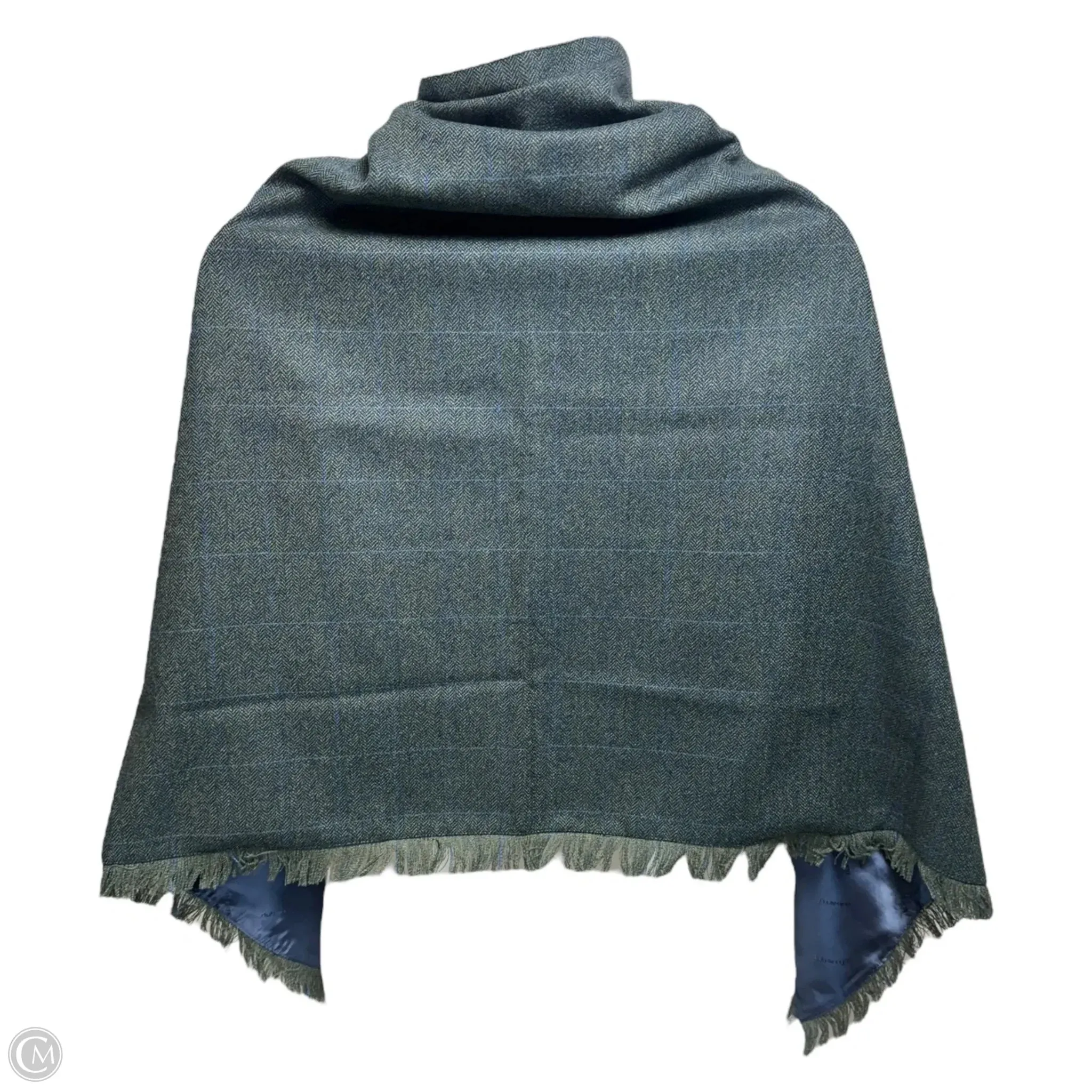 Wool Button Up Fringe Shawl By Dubarry In Blue & Green. Size: Osfm