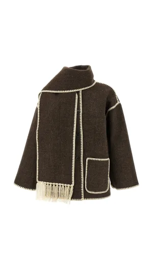 Wool Scarf Jacket - Brown